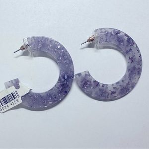 Purple sparkle resin hoop earrings